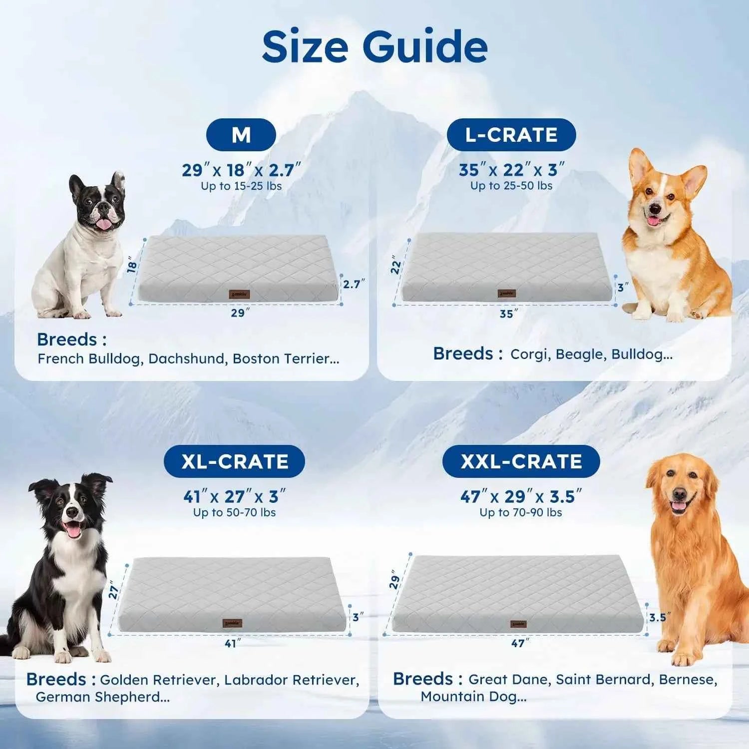 Orthopedic Cooling Dog Bed XXL 47x29in with Removable Washable Cover, Breathable Egg Foam Summer Pad for Crate, Grey