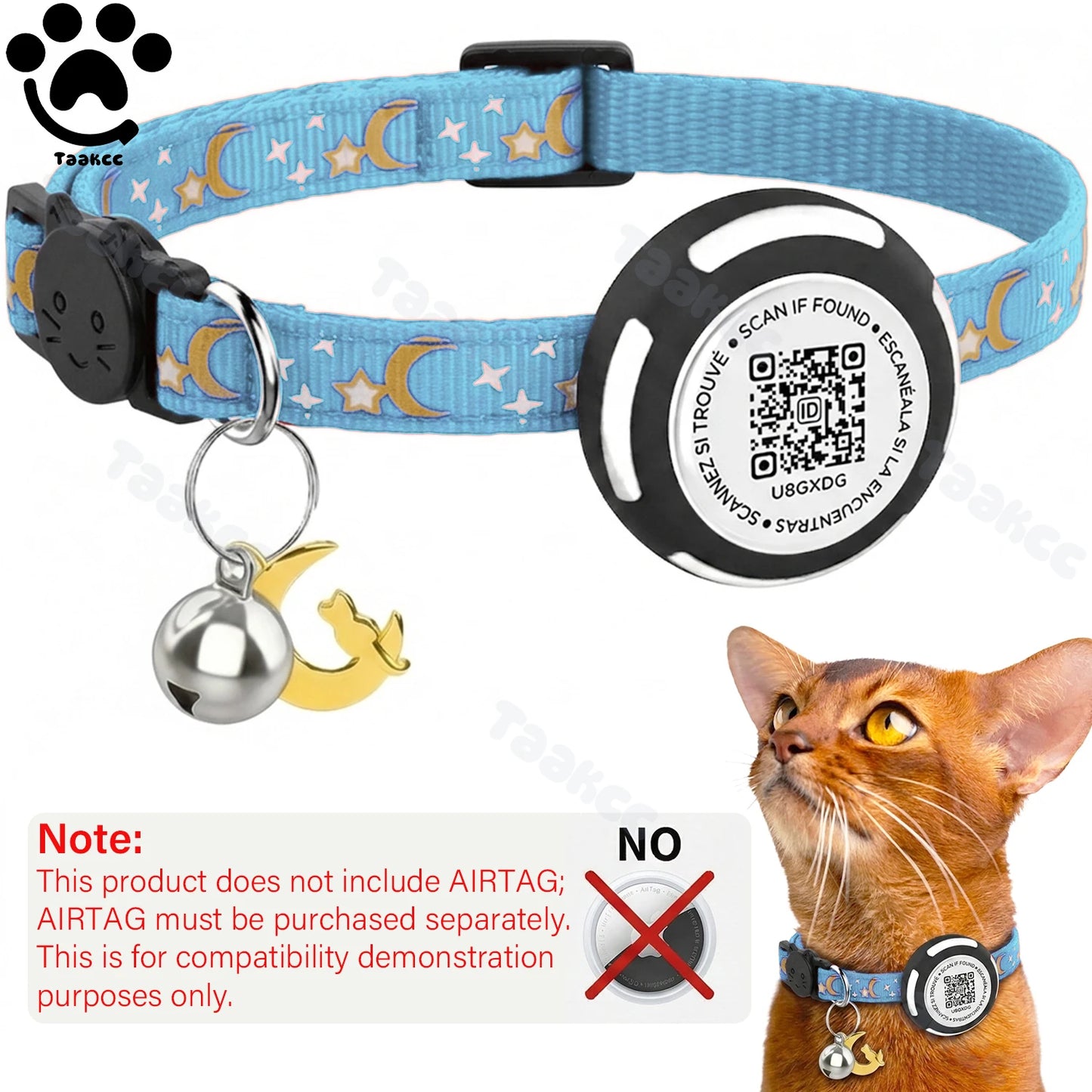 Glow AirTag Cat Collar with Airtag Holder & Pet Name QR Code for Apple Tracker Dual Protection Pet Collar for Kitten Puppy