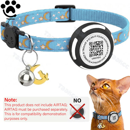 Glow AirTag Cat Collar with Airtag Holder & Pet Name QR Code for Apple Tracker Dual Protection Pet Collar for Kitten Puppy