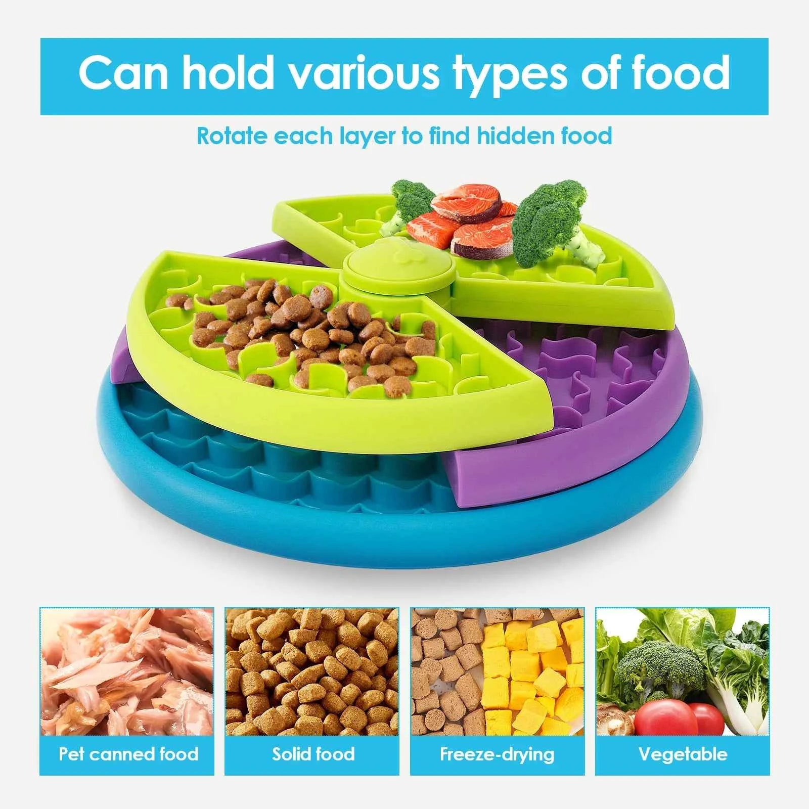 Puzzle Dog Slow Feeder Bowl with Toothbrush Set 3 Layer Pet Slow Eating Anti-choking for Large Medium Small Dogs Feeder Bowl