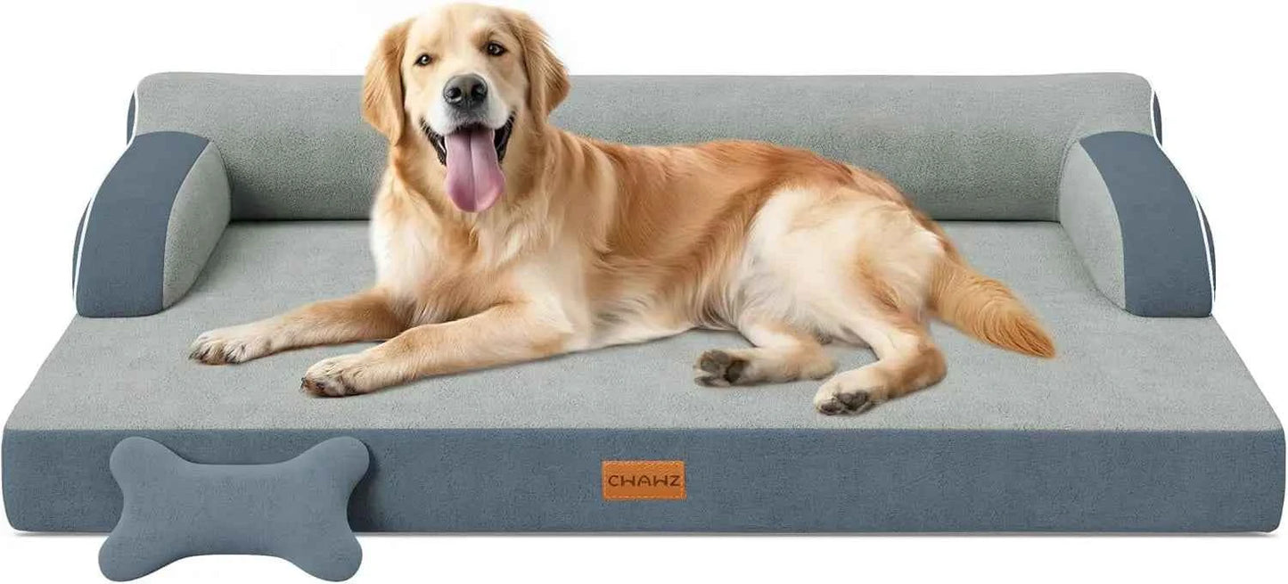Extra Large Orthopedic Dog Bed with Cooling Memory Foam, Washable Waterproof Cover, Non-Slip Bottom, Dark Grey