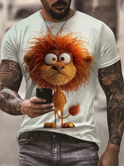 Summer Men's Sport Casual Breathable T-shirt Short Sleeve Cartoon Animal Printed Pattern Large Oversize Loose Men's T-shirt Tops