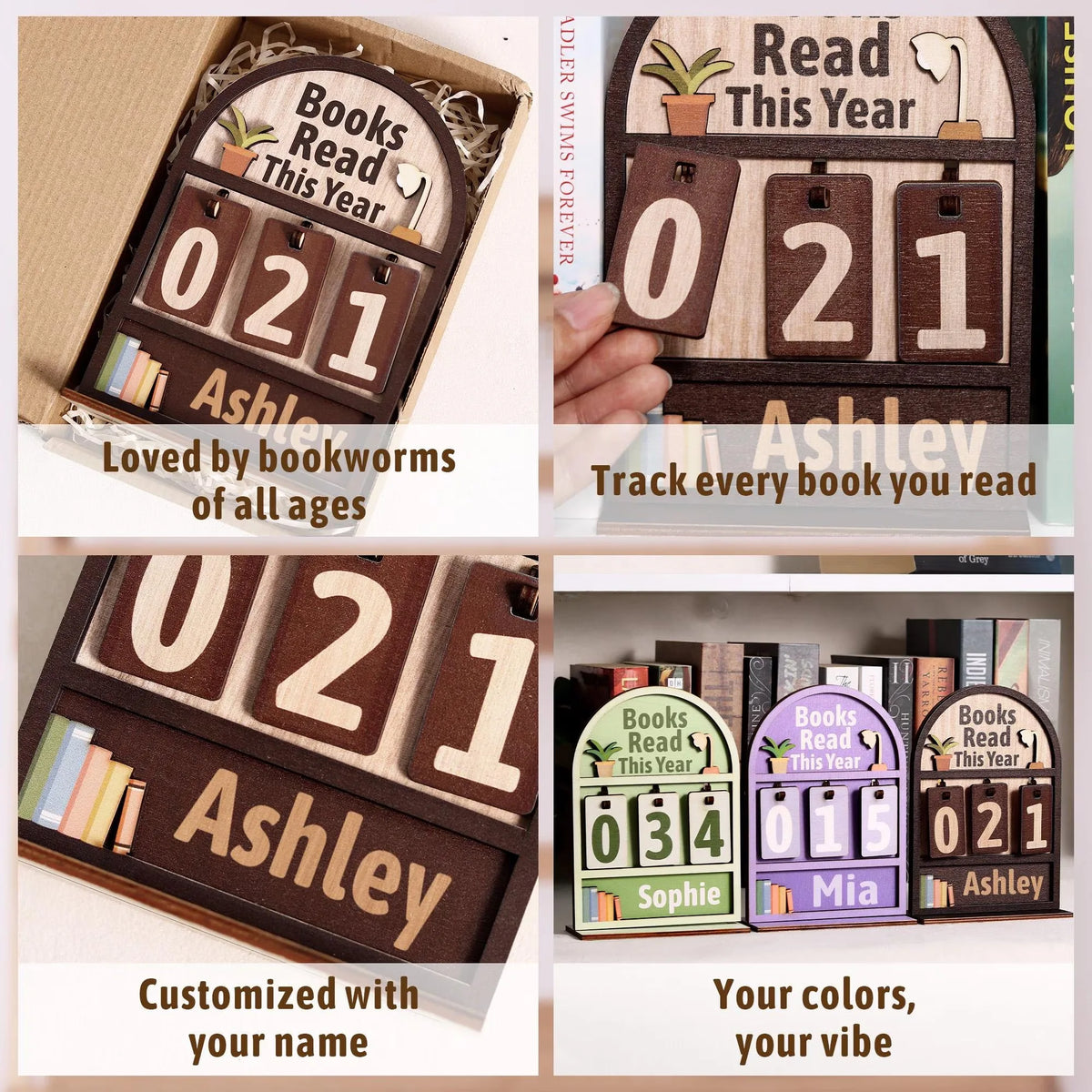 Custom Name Wooden Book Tracker – Reading Goal Counter