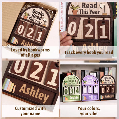 Custom Name Wooden Book Tracker – Reading Goal Counter