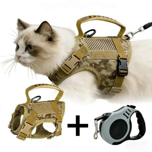 Escape Proof Cat Harness with Retractable Leash Set Adjustable Vest Harness with Handle for Outdoor Walking for Kitten Small Dog