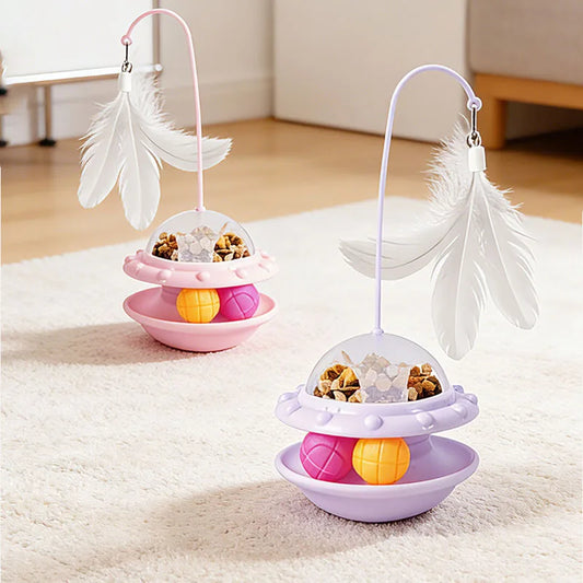 Foldable Cat Wand Food Dispenser Toy – Feather Interactive Tumbler for Self Play & Relief