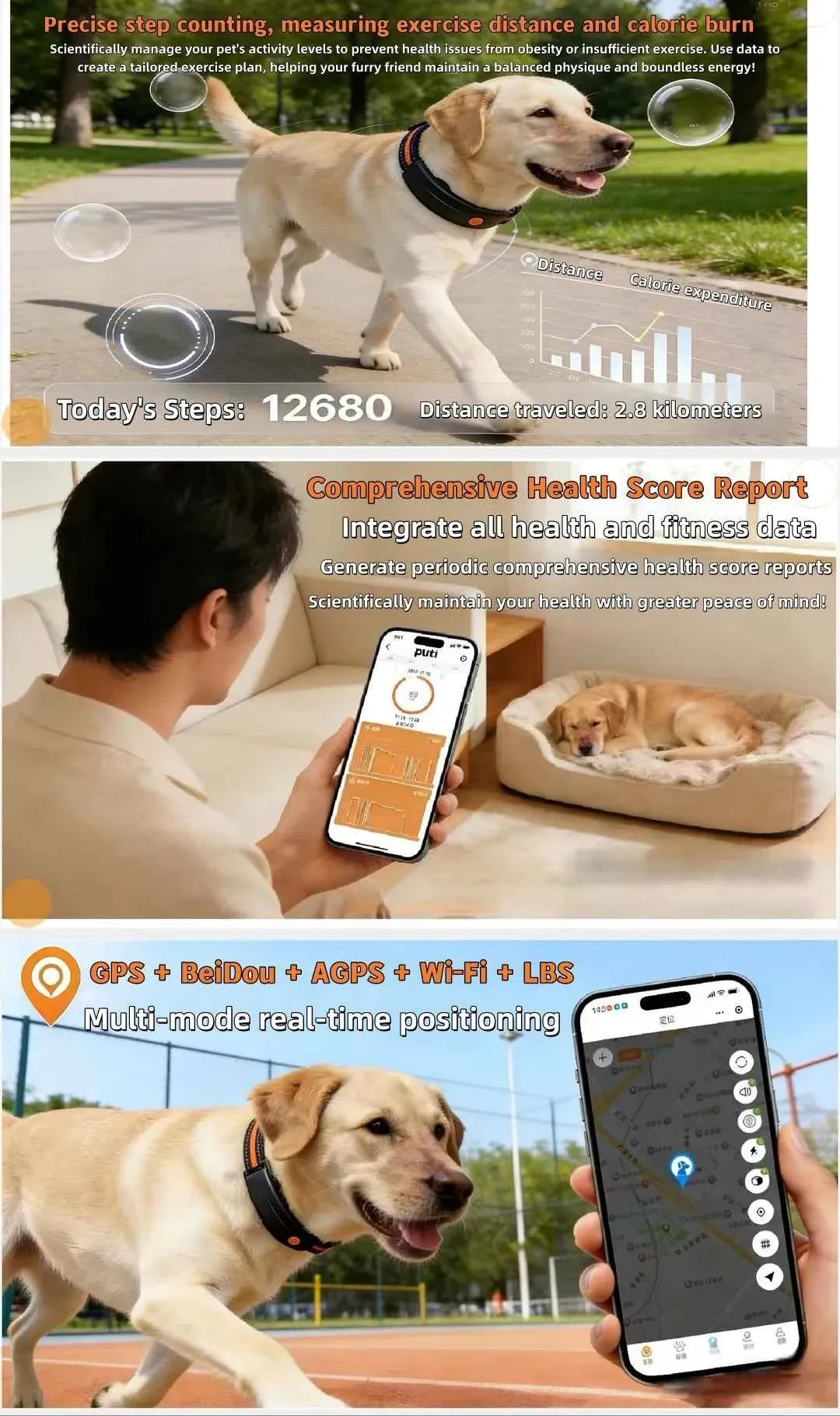 Smart GPS Pet Health Tracker Collar – GPS + BeiDou Location, Activity & Wellness Monitoring