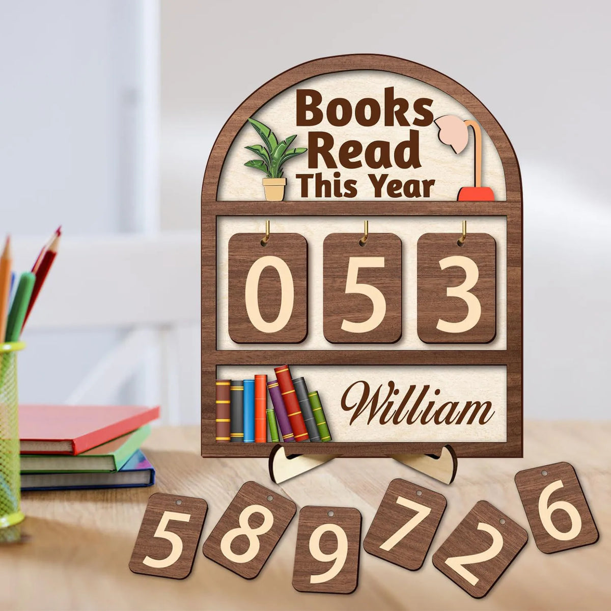 Custom Name Wooden Book Tracker – Reading Goal Counter