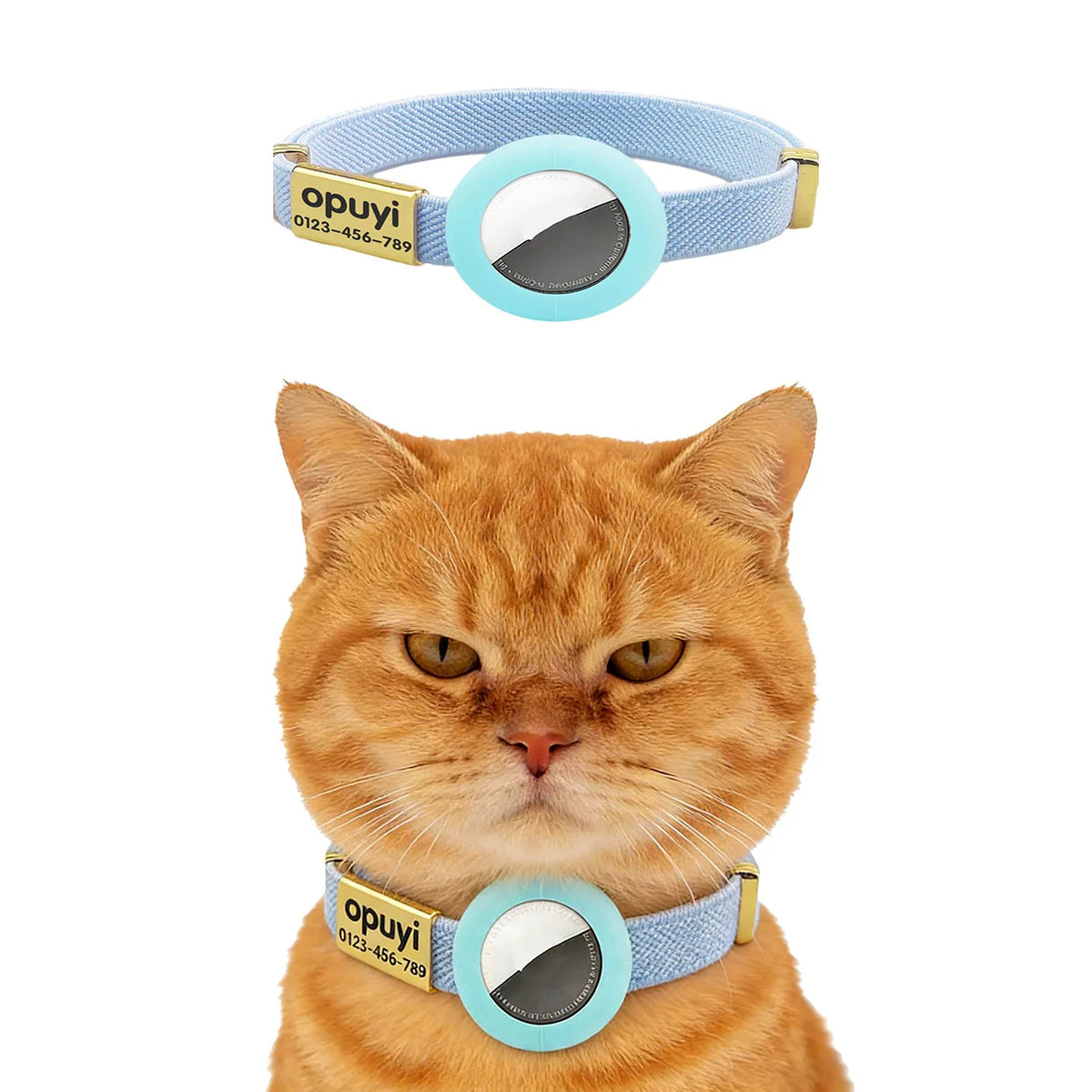 Fluorescent Green Cat Collar Customized Pet ID Puppies Necklace Elastic GPS Tracker Adjustable Kitten Collar with AirTag Holder