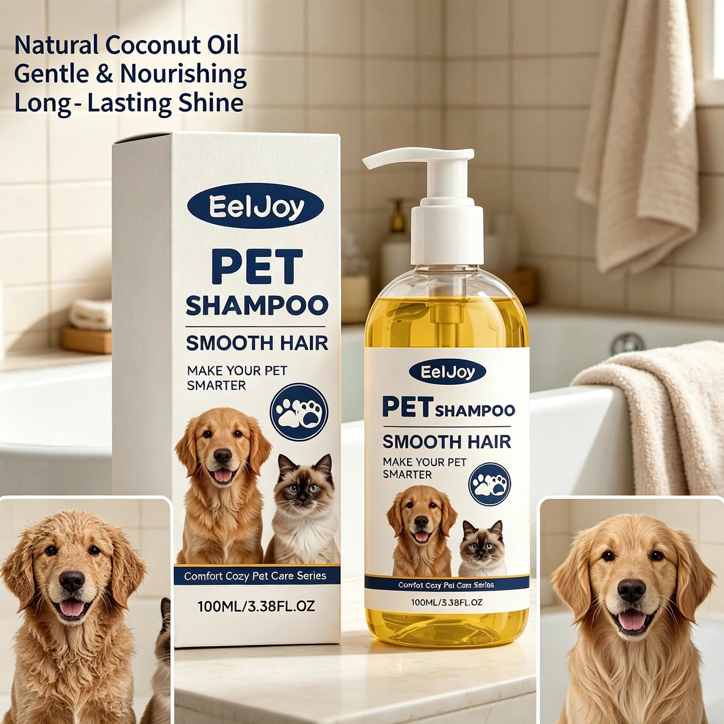 Natural Coconut Oil Pet Shampoo Gentle Fur Cleansing Wash Smooth Coat Care for Dog Cat Deep Moisturizing Daily Grooming Supplies