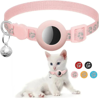 Cute Cat Collar Airtag Breakaway Reflective Kitten Collar with Bell for Apple Air Tag Holder Bell Nylon Silicone Collar for Cats