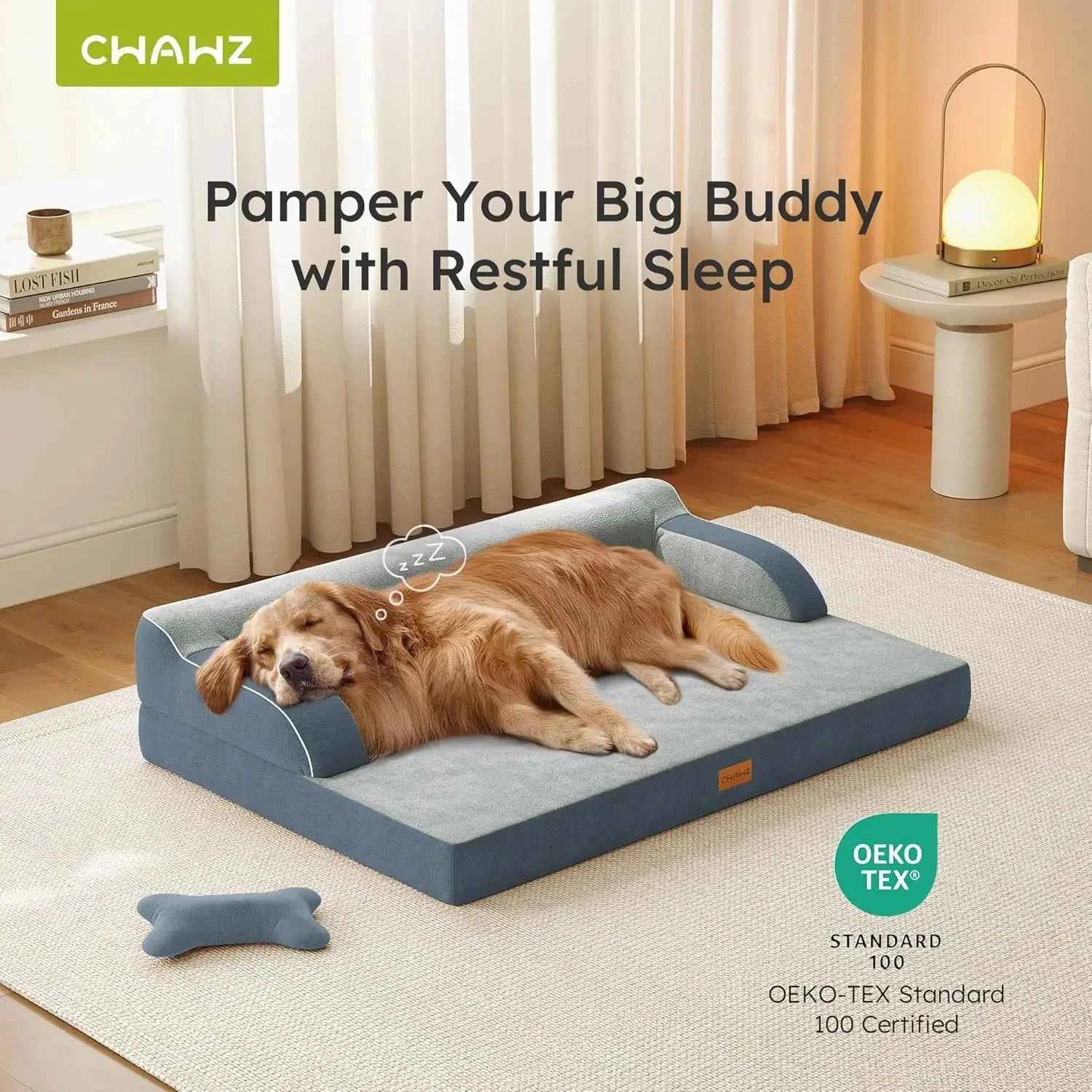 Extra Large Orthopedic Dog Bed with Cooling Memory Foam, Washable Waterproof Cover, Non-Slip Bottom, Dark Grey