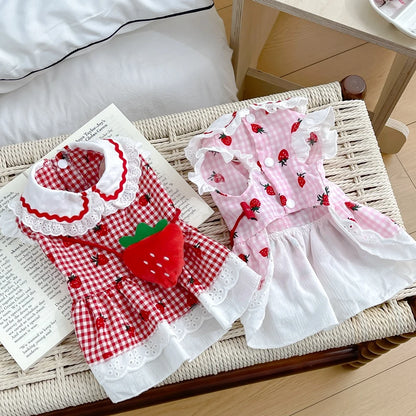 Elfidog Strawberry Dog Dress – Cute Summer Cotton Outfit for Small Dogs