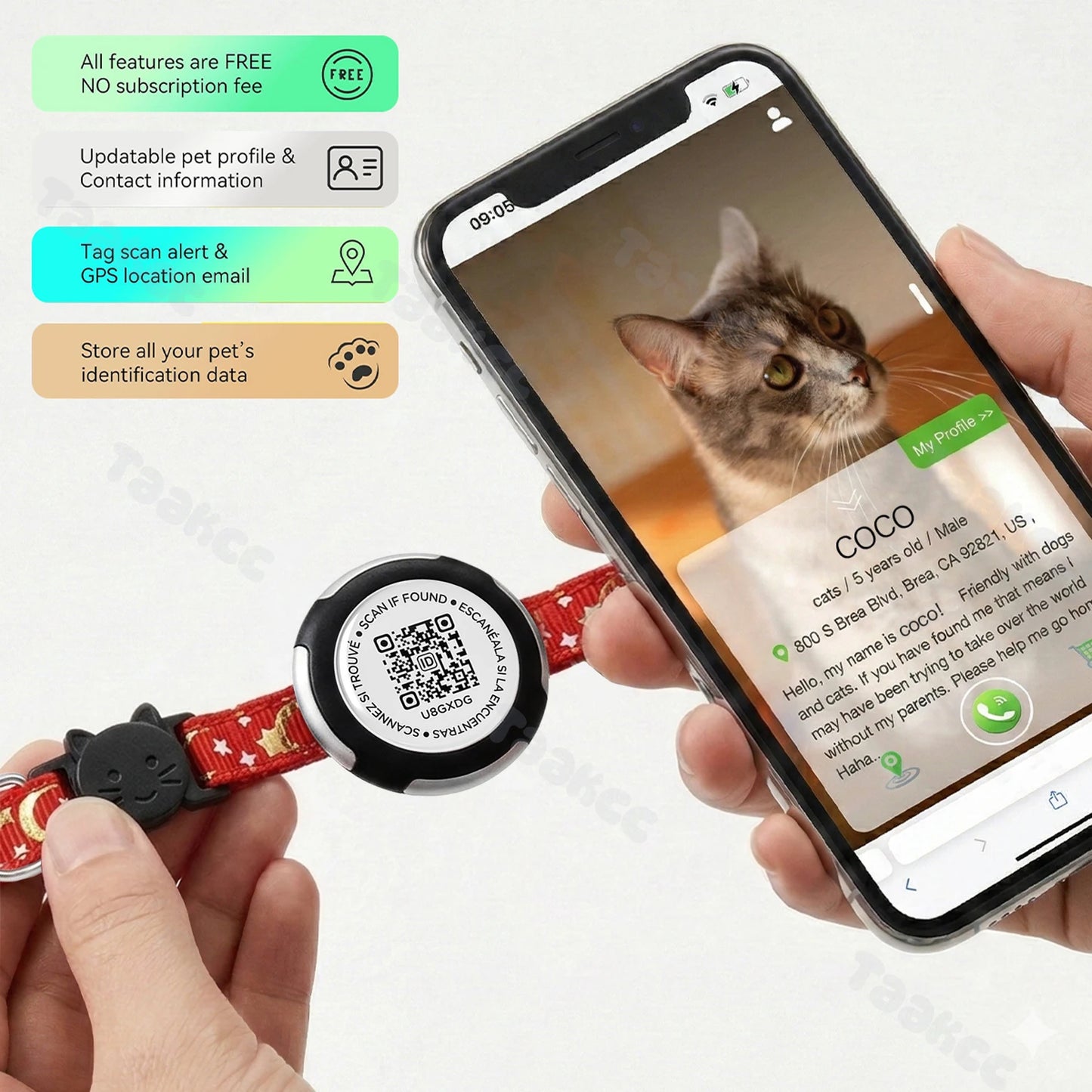Glow AirTag Cat Collar with Airtag Holder & Pet Name QR Code for Apple Tracker Dual Protection Pet Collar for Kitten Puppy