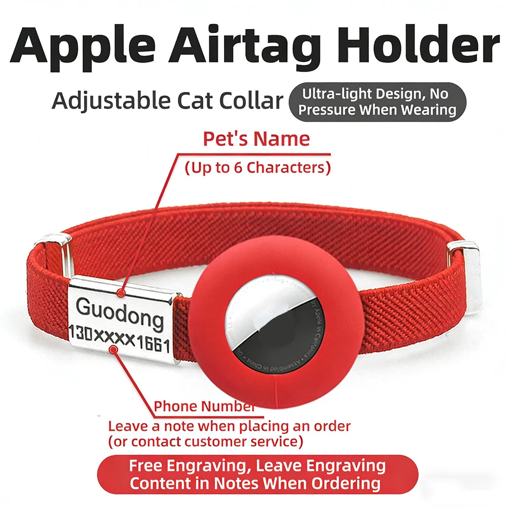Fashion AirTag Cat Collar with Custom Name Tag & Holder