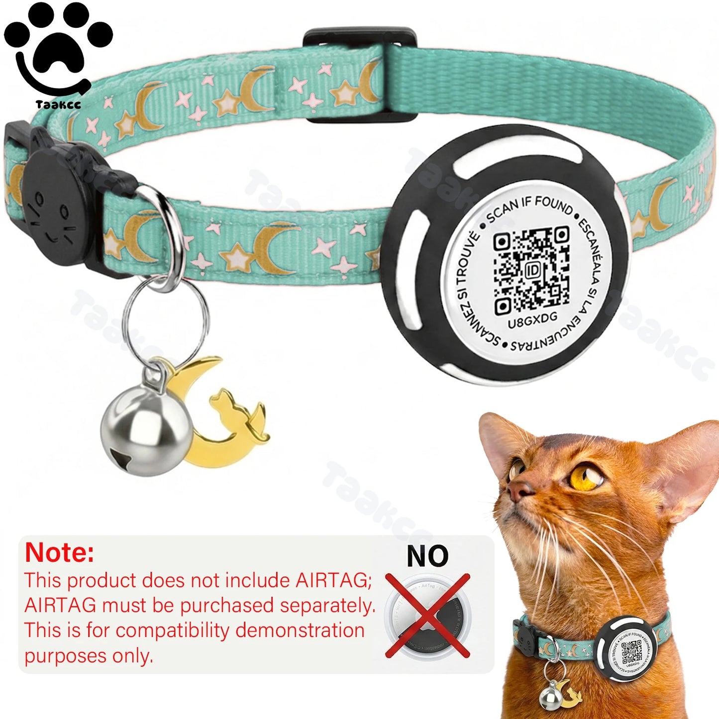 Glow AirTag Cat Collar with Airtag Holder & Pet Name QR Code for Apple Tracker Dual Protection Pet Collar for Kitten Puppy