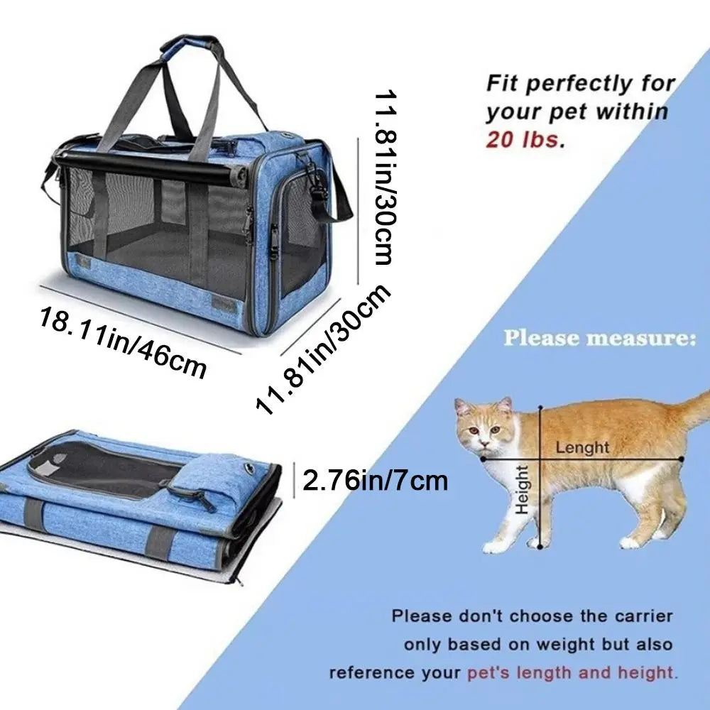 Oxford Cloth Cat Carrier Handbag Breathable Soft Sided Pet Carrying Bag Large Capacity Foldable Pet Carrier Reptiles Squirrels