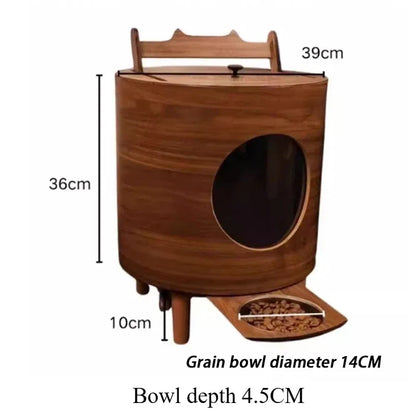 Wooden Automatic Dog Food Dispenser – 3L Capacity with Push-Pull Feeding Bowl & Food Level Window