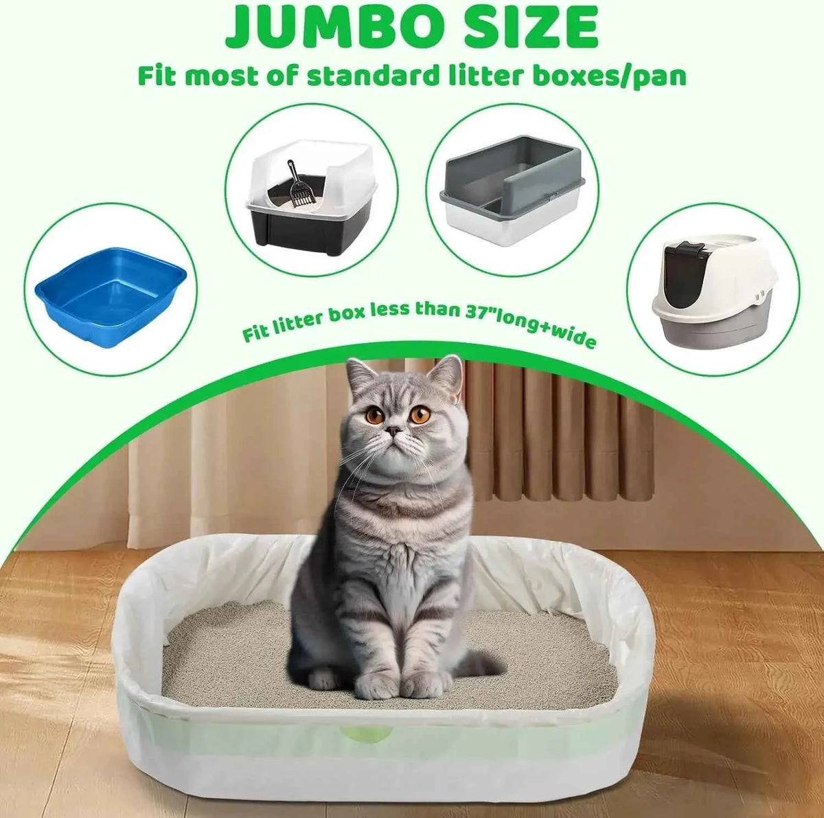 Heavy Duty Cat Litter Box Liners – Jumbo 37 x 18 Inch Drawstring Bags