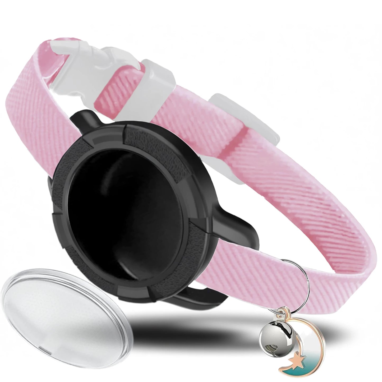 Fashion Anti-lost AirTag Cat Collar, Elastic Collar with Bell & GPS Tracking Holder Case for Cats Puppies（Tracker not included）