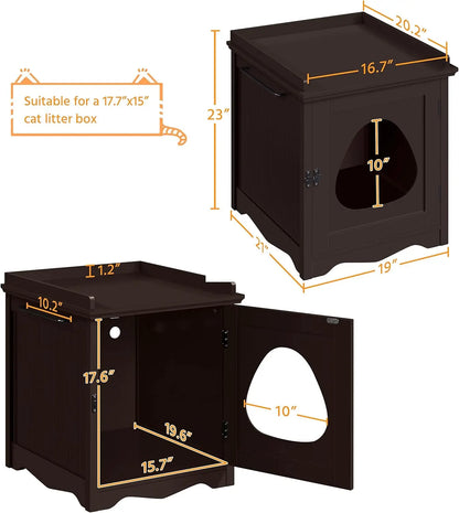 Hidden Cat Litter Box Furniture, Side Table with Towel Bar, Wooden Enclosure, Indoor Pet House, Espresso