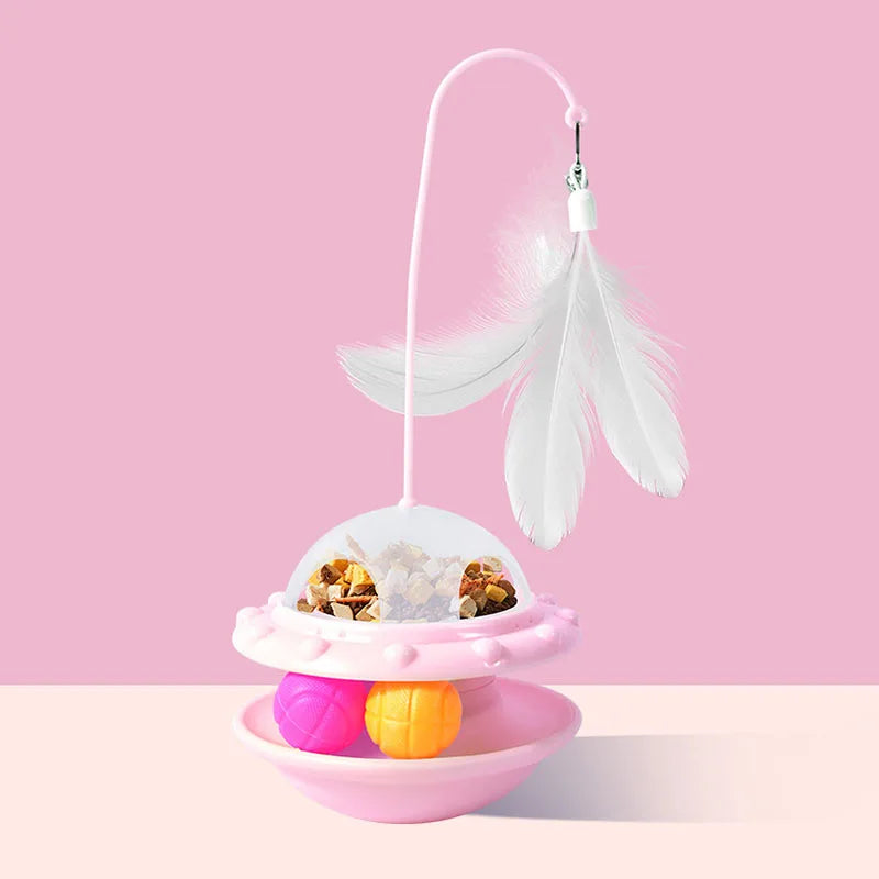 Foldable Cat Wand Food Dispenser Toy – Feather Interactive Tumbler for Self Play & Relief
