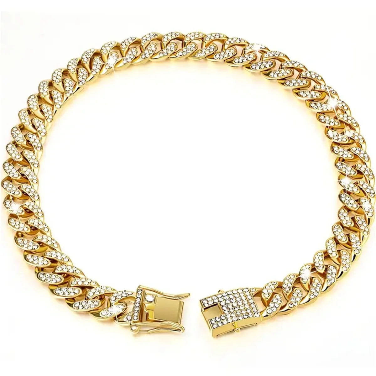 Bling Rhinestone Dog Necklace – Crystal Pet Collar with Secure Double Lock for Dogs & Cats