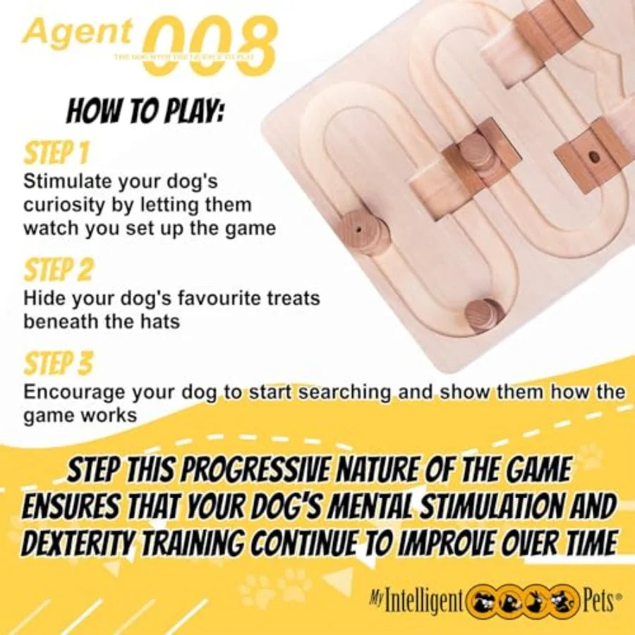 Agent 008 - Interactive Wooden Puzzle Toy for Dogs Fun Brain Game for Intelligence Training Challenging Mental Stimulation for