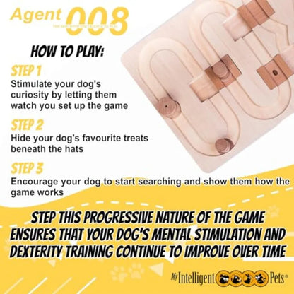Agent 008 - Interactive Wooden Puzzle Toy for Dogs Fun Brain Game for Intelligence Training Challenging Mental Stimulation for