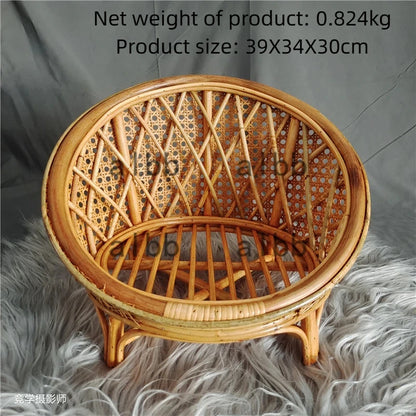 Natural Rattan Cat Bed Chair Handwoven Cat Photography Prop Breathable Wicker Cat Basket Elevated Round Cat Nest for Indoor Cats