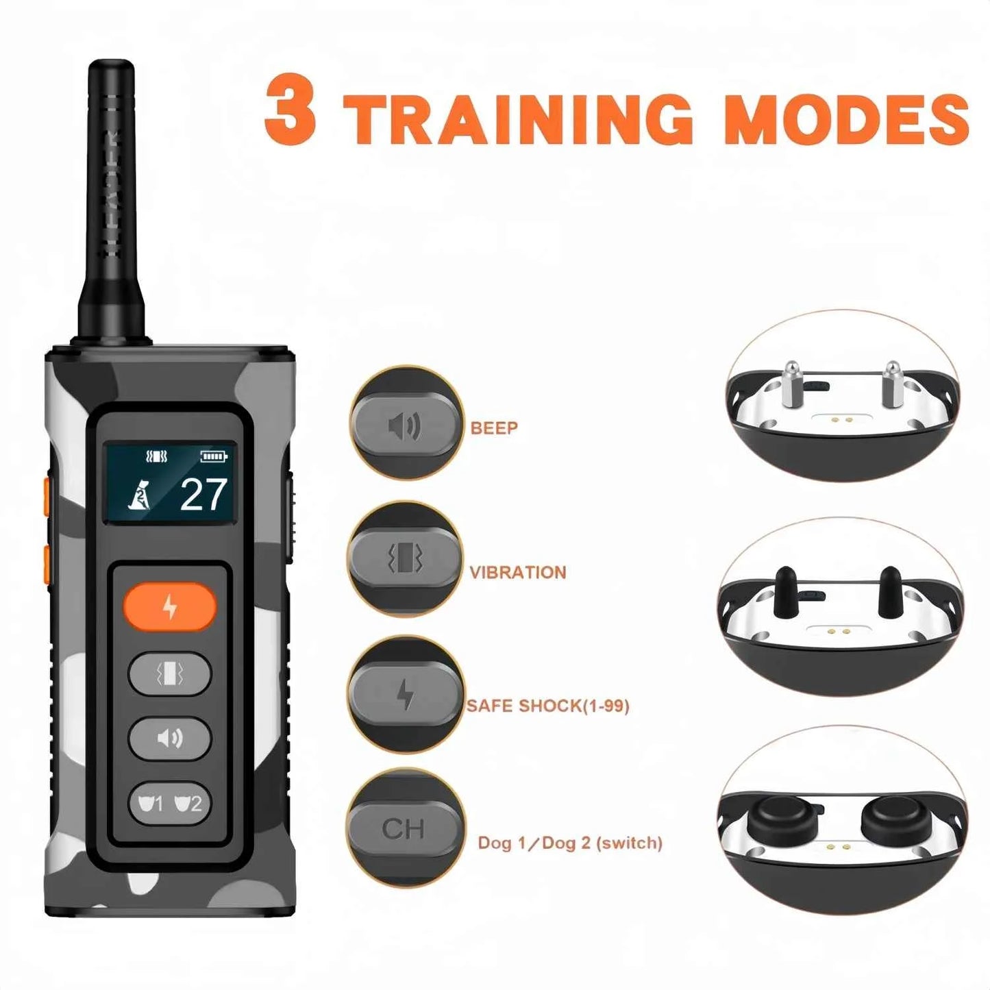 3300Ft Waterproof Remote Dog Training Collar with Shock & Vibration for 8–150lbs