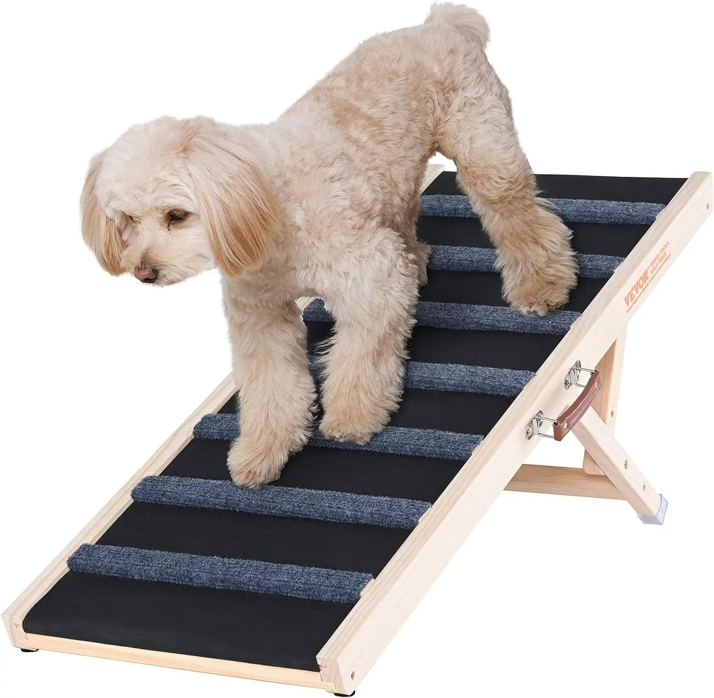Dog Ramp, Folding Pet Ramp for Bed, Adjustable Dog Ramp for Small, Large, Old Dogs & Cats, Wooden Pet Ramp with 39.3" Long Ramp,