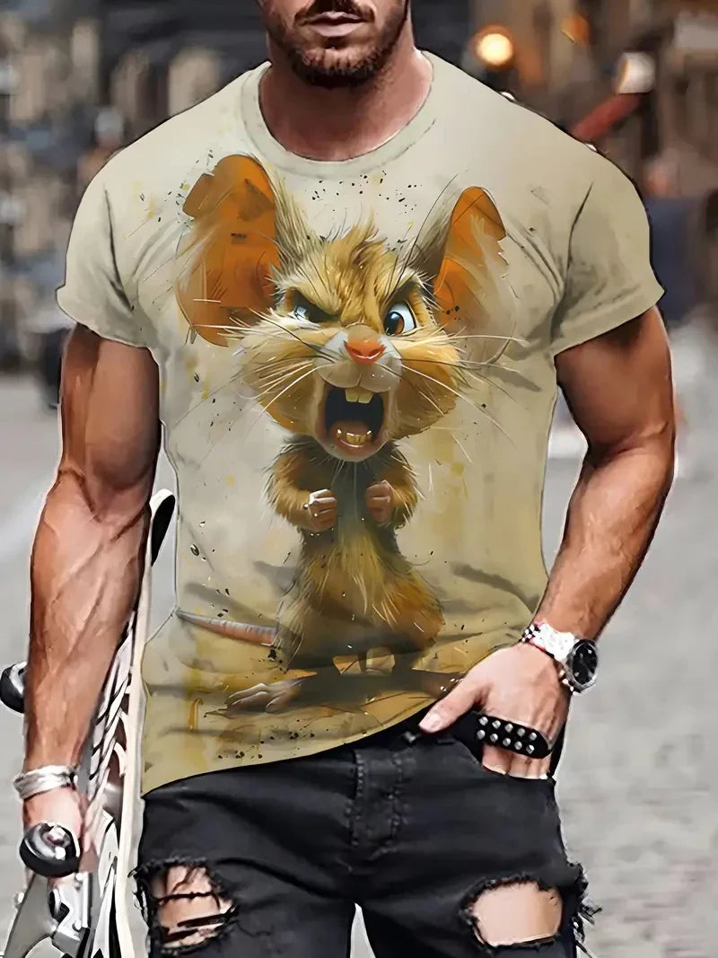 Summer Men's Sport Casual Breathable T-shirt Short Sleeve Cartoon Animal Printed Pattern Large Oversize Loose Men's T-shirt Tops