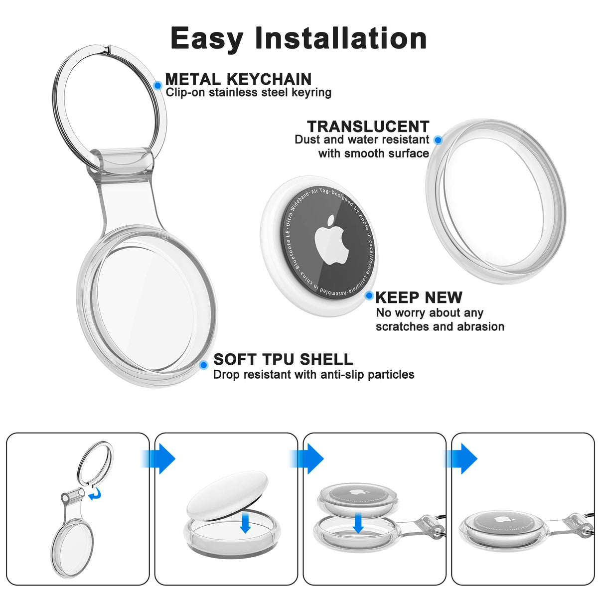 Waterproof TPU AirTag Case with Keychain for Dogs, Cats & Keys