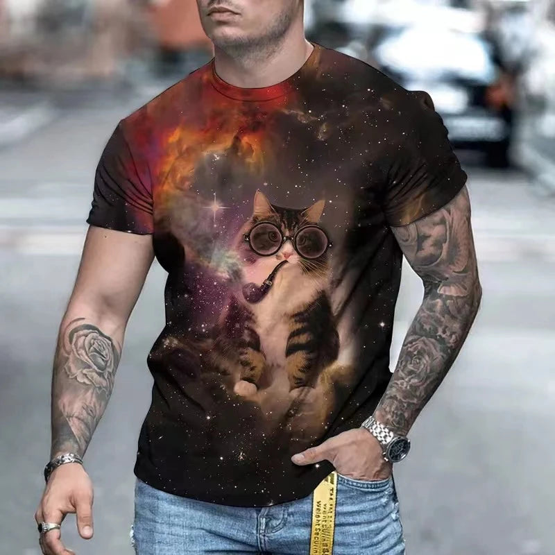 Cat 3D Printed Men's T-shirt Cute Animal Print Loose Short-sleeved Tee Tops Kids Women Fashion Simple Harajuku T Shirt Clothing
