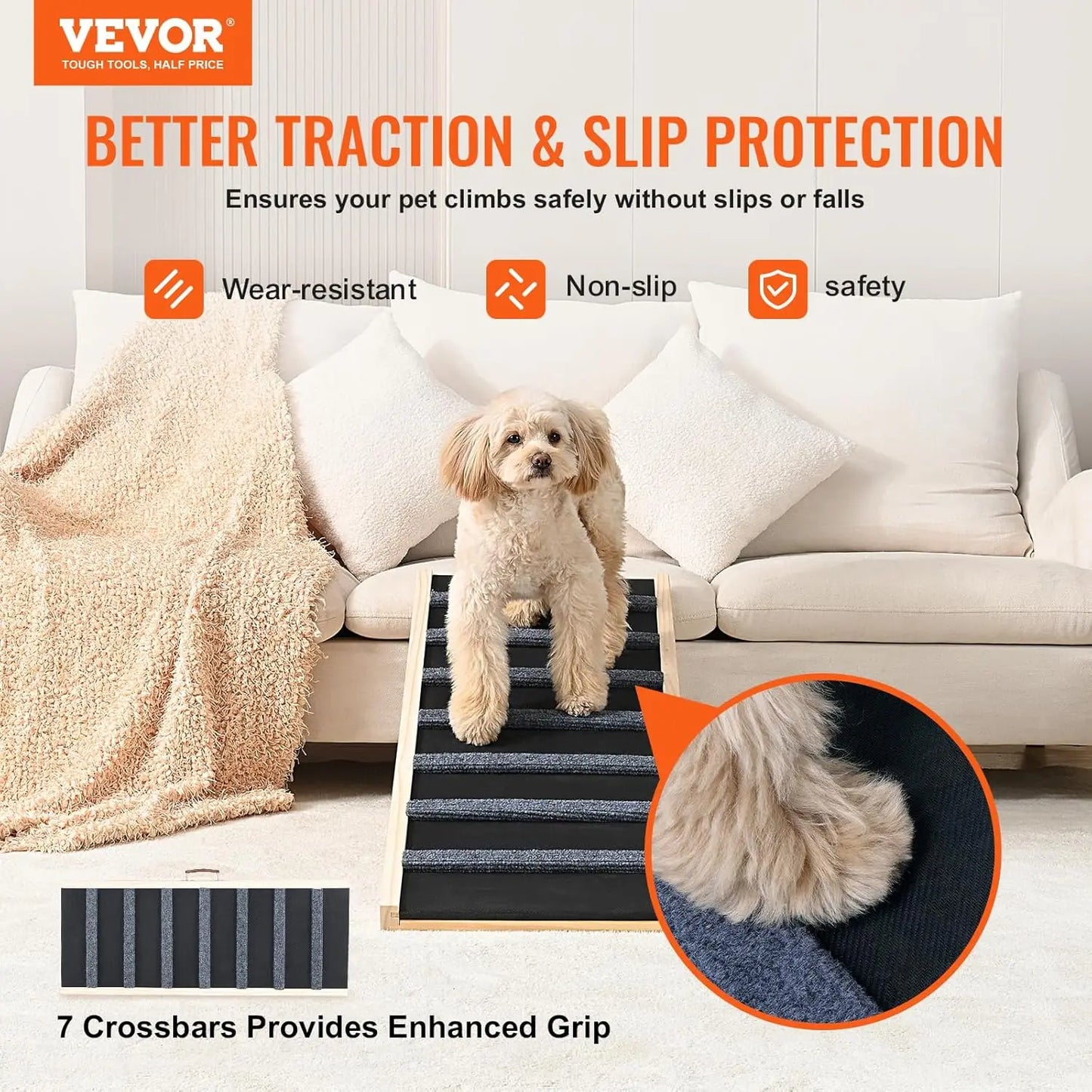 Dog Ramp, Folding Pet Ramp for Bed, Adjustable Dog Ramp for Small, Large, Old Dogs & Cats, Wooden Pet Ramp with 39.3" Long Ramp,
