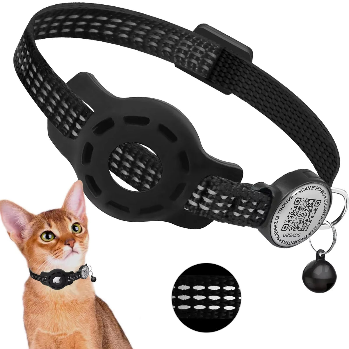 Cat GPS Collar with QR Code & AirTag Case – Reflective Breakaway