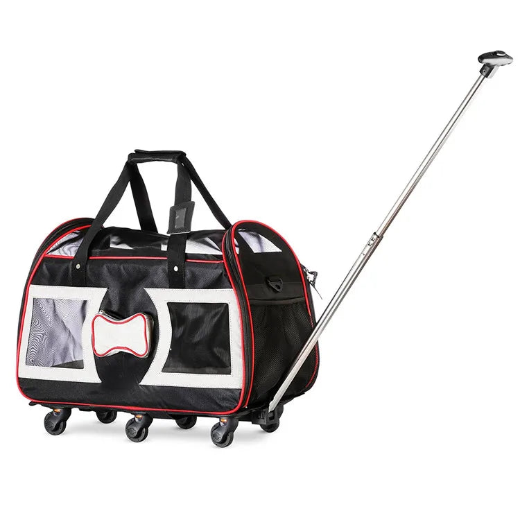 Approved Cat and Dog Travel Stroller Mesh Breathable Roll Wheels Pet Carrier Backpack with Animal Pattern