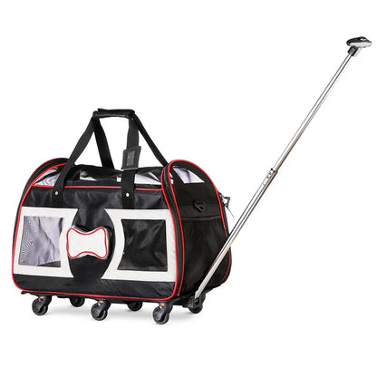 Approved Cat and Dog Travel Stroller Mesh Breathable Roll Wheels Pet Carrier Backpack with Animal Pattern
