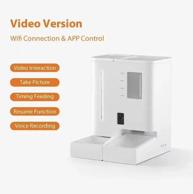 5L Smart Automatic Pet Feeder & 4L Water Fountain with HD Camera, Wi-Fi App Control & Voice Recording