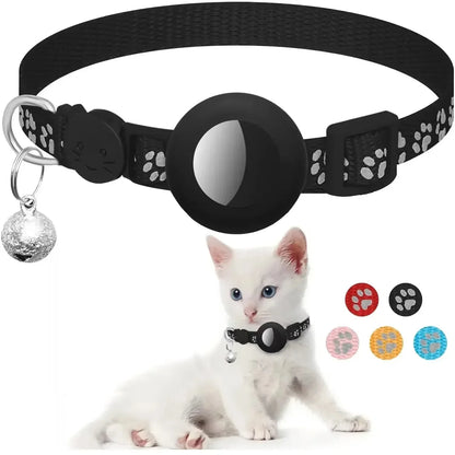 Cute Cat Collar Airtag Breakaway Reflective Kitten Collar with Bell for Apple Air Tag Holder Bell Nylon Silicone Collar for Cats