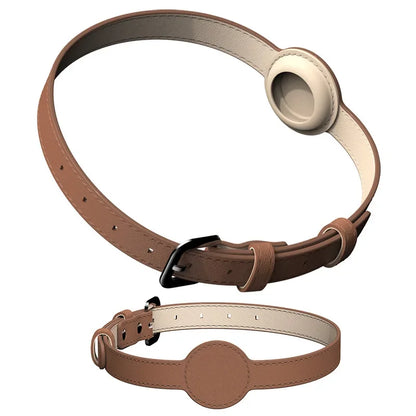 Leather AirTag Cat Collar-Non Breakaway Kitten Collar with Apple Air Tag Holder-Lightweight Pet Collars for Girl Boy Cat,Puppies