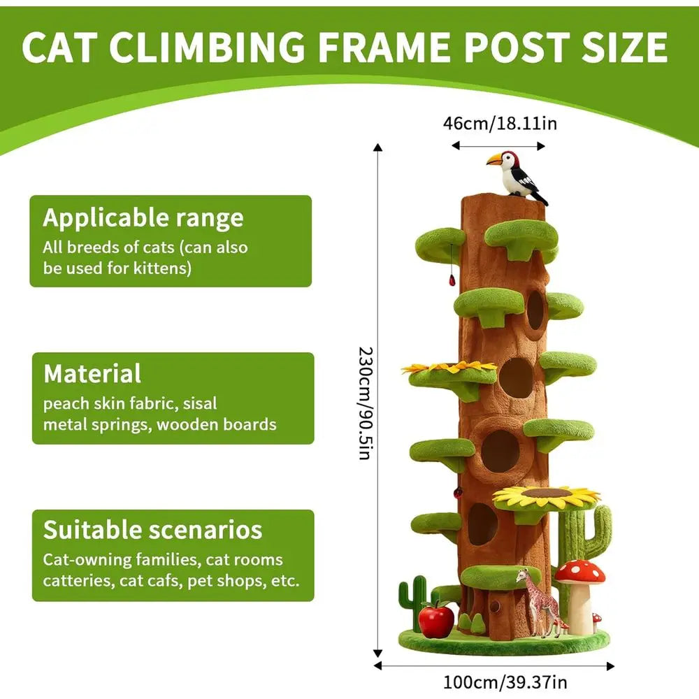 90-Inch Tall Luxury Cat Tree with Hiding Spots for Multiple Cats and Multi-Level Play