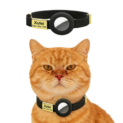 Fluorescent Green Cat Collar Customized Pet ID Puppies Necklace Elastic GPS Tracker Adjustable Kitten Collar with AirTag Holder