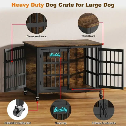 Medium Dog Crate Furniture, Heavy-Duty Indoor Kennel for 41/33/27 Dogs, Sturdy Metal Cage, Ideal for Anxiety Relief and Home Déc