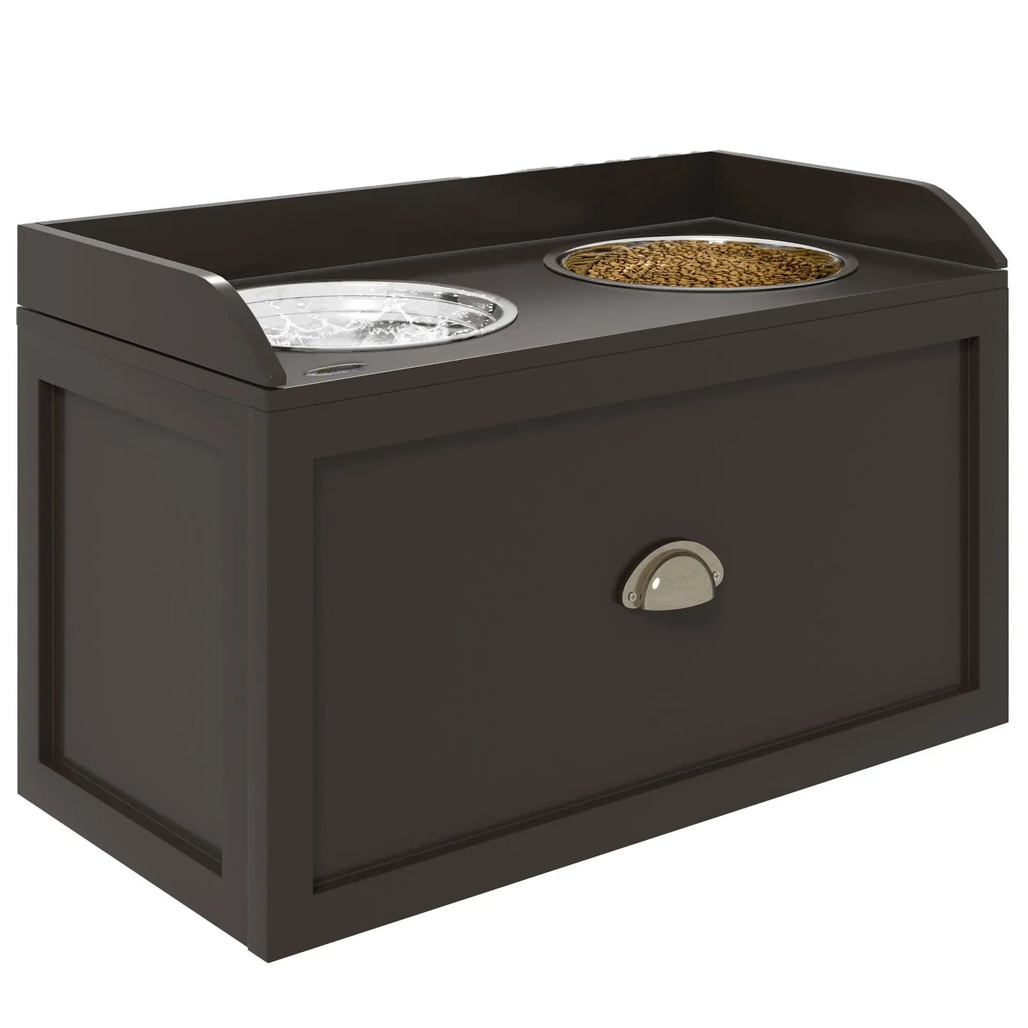Elevated Dog Feeding Station with Storage Cabinet – 2 Stainless Steel Bowls