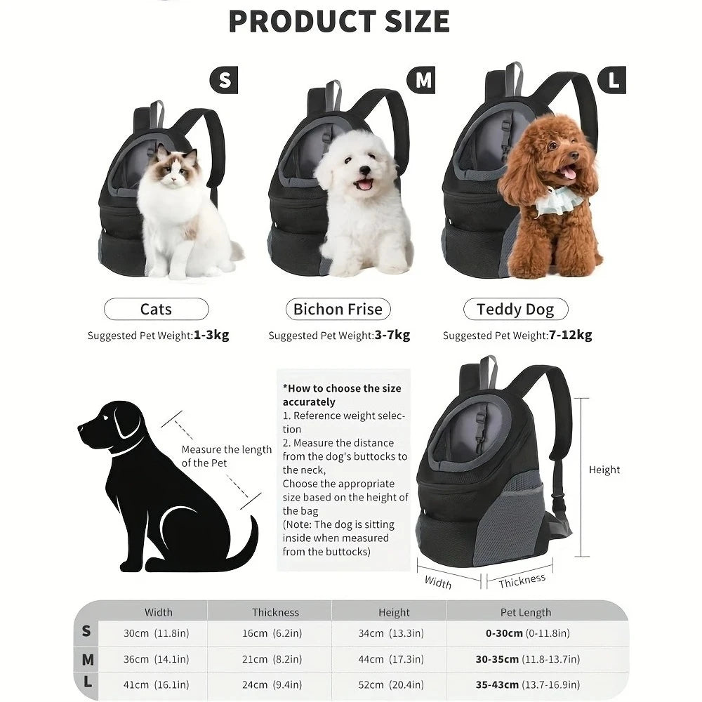Adjustable Mesh Pet Carrier with Comfortable Shoulder Straps and Secure Zipper - Ideal for Small Dogs and Cats on Hiking Trips