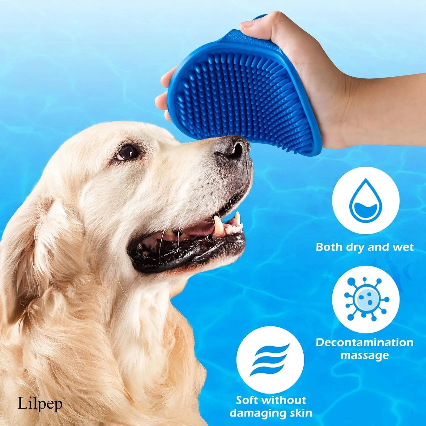 Dog Grooming Brush, Lilpep Pet Shampoo Bath Brush Soothing Massage Rubber Comb with Adjustable Ring Handle for Long Short Haired