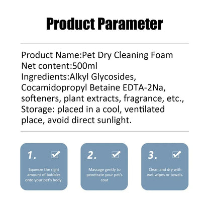Pet Dry Cleaning Foam Cat Dog Bathing Shower Gel Refreshing Non Sticky Kitten Puppy Leave in Deodorising Shampoo Pet Supplies