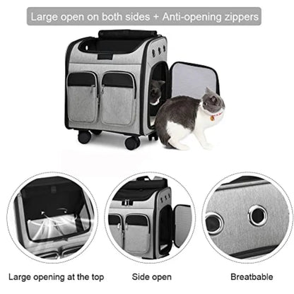 Wheeled Pet Carrier Backpack Pet Stroller Travel Carrier Car Seat for Small Dogs Cats Puppies Comfort Cat Backpack Removable Ro